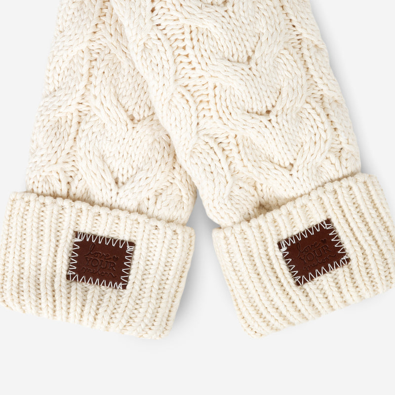 White Speckled Cable Knit Mittens