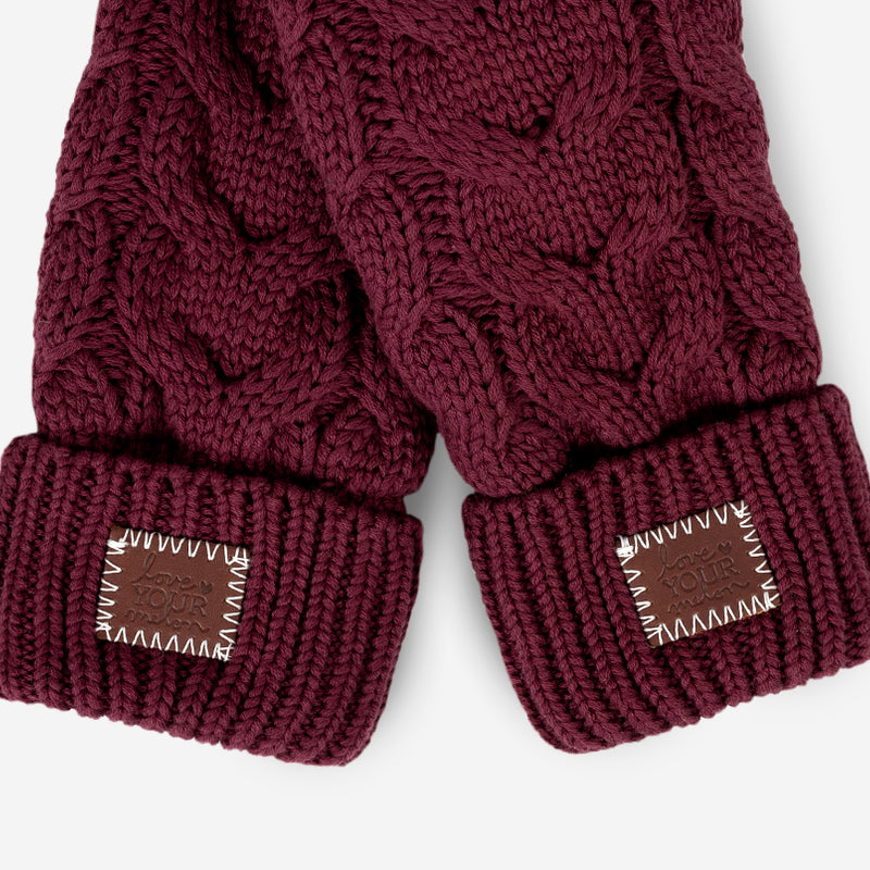 Burgundy Cable Knit Mittens
