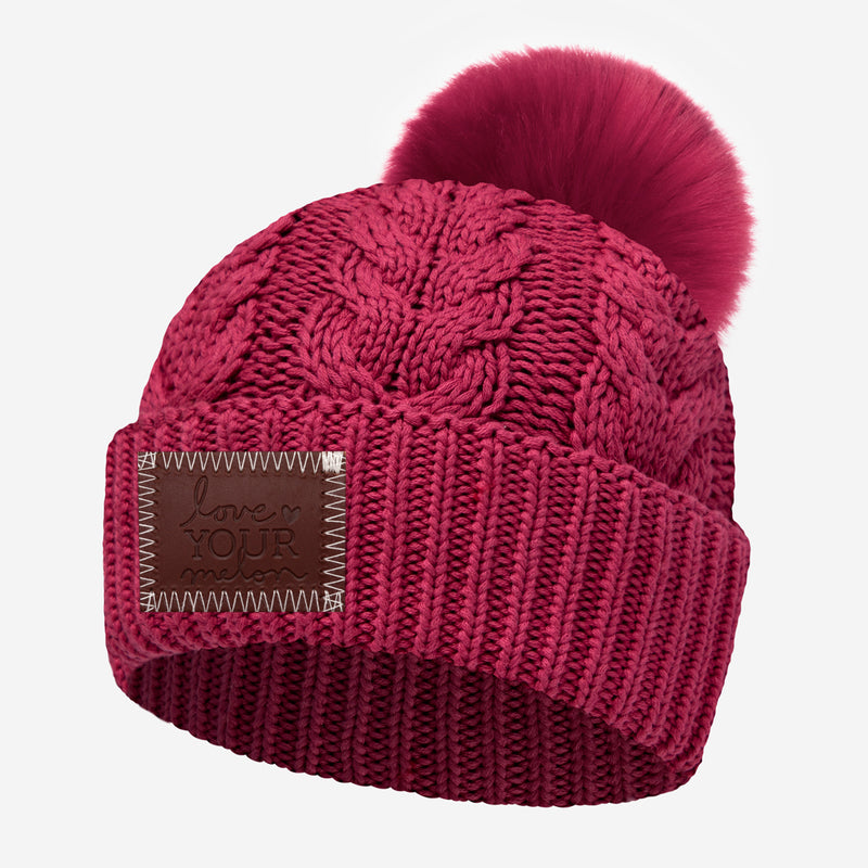 Rose Cable Knit Pom Beanie