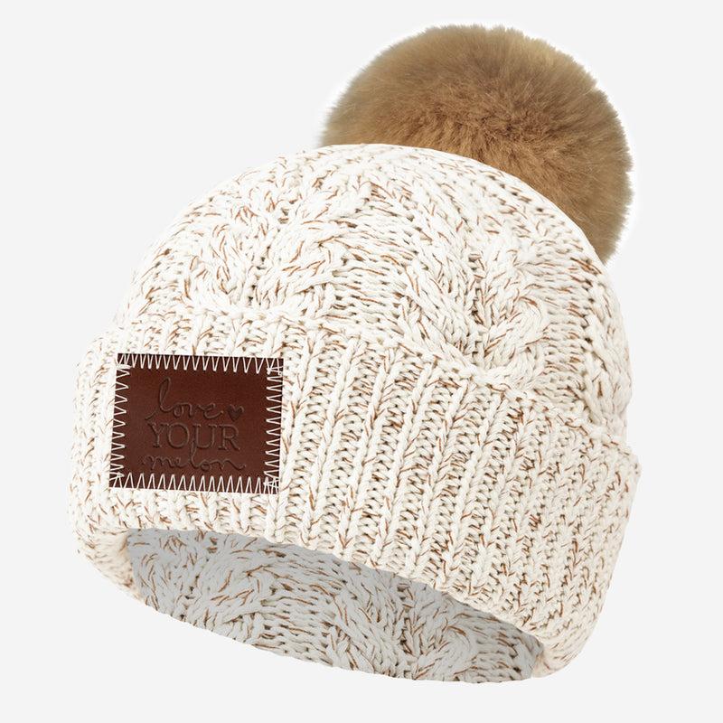 Mocha Speckled Cable Knit Pom Beanie
