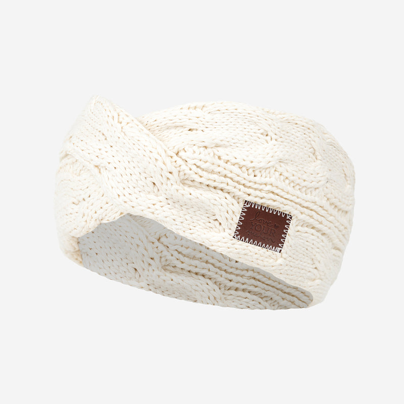 White Speckled Cable Knit Criss-Cross Headband