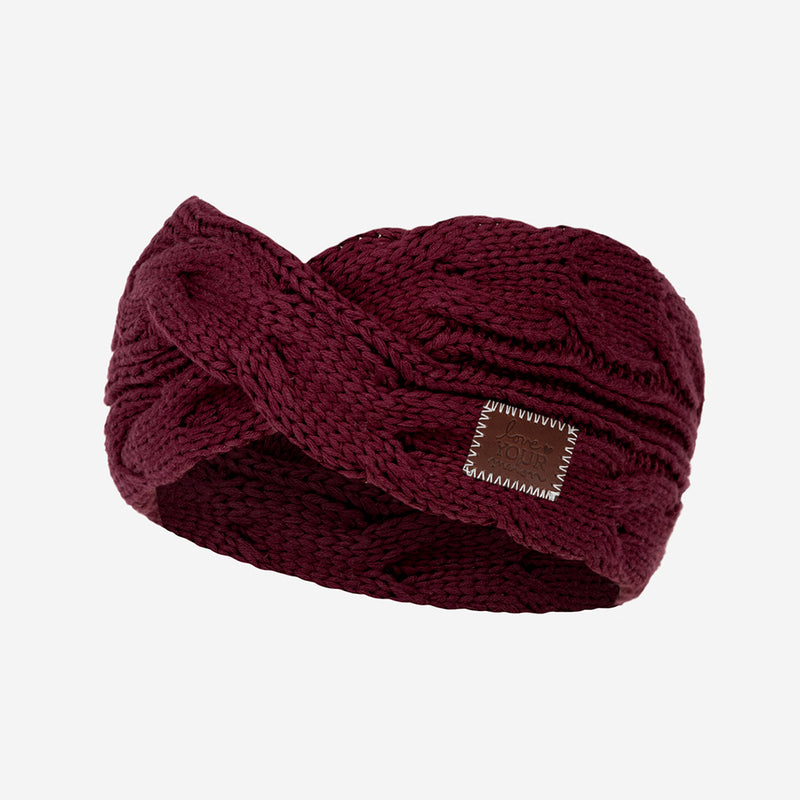 Burgundy Cable Knit Criss-Cross Headband