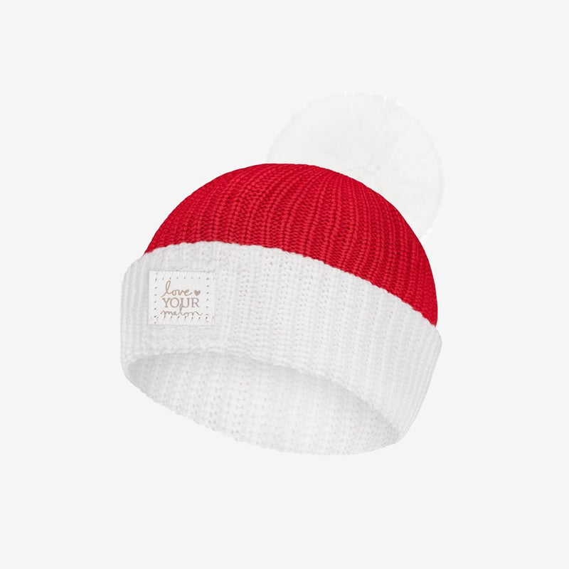 Red and White Silver Foil Baby Pom Beanie