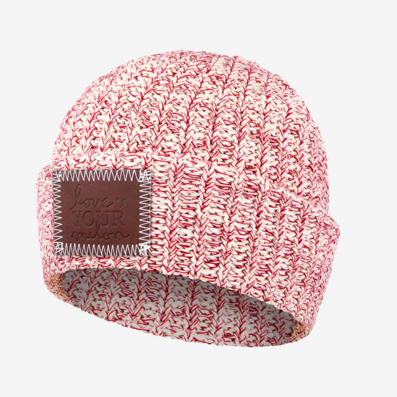 White and Red Speckled Cuffed Beanie