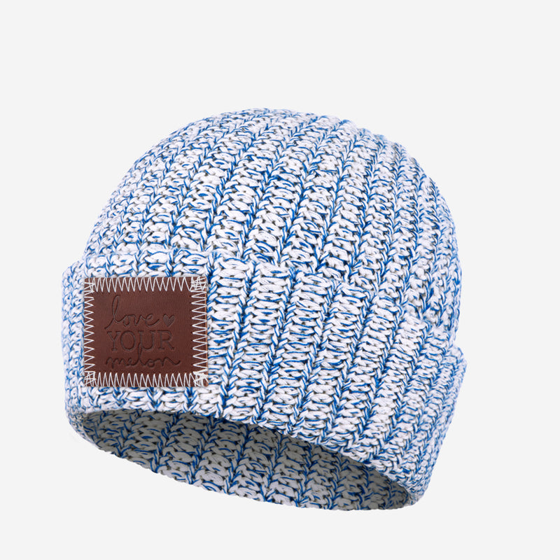 White and Blue Speckled Cuffed Beanie
