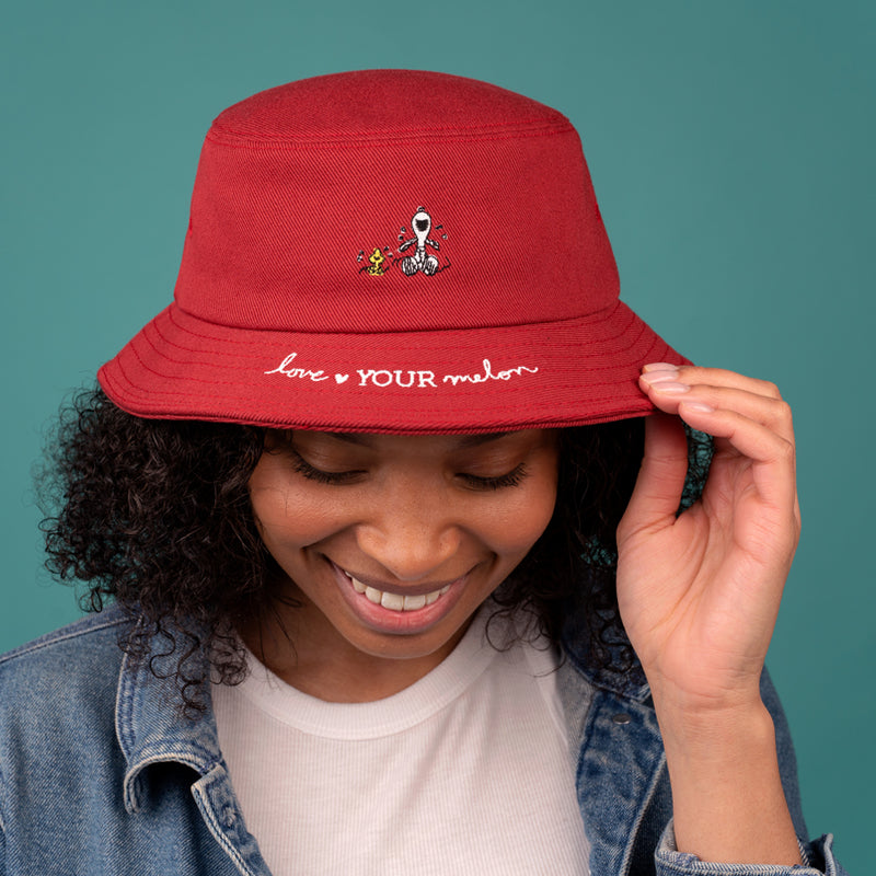 Snoopy and Woodstock Laughing Red Bucket Hat