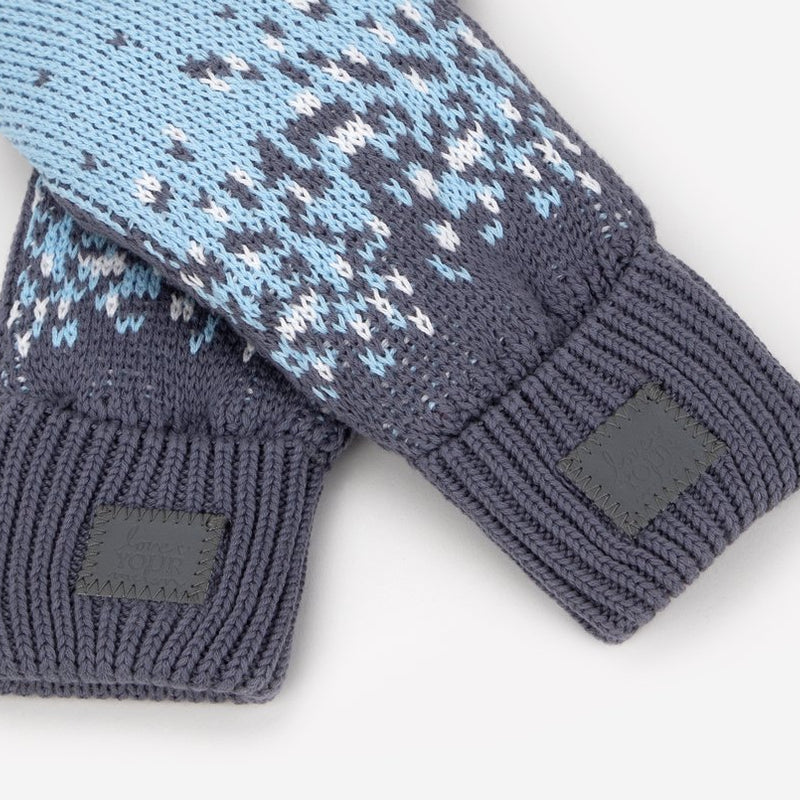 Light Charcoal, Light Blue, and White Fair Isle Mittens