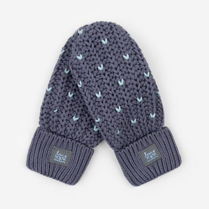 Light Charcoal and Light Blue Fair Isle Hearts Mittens