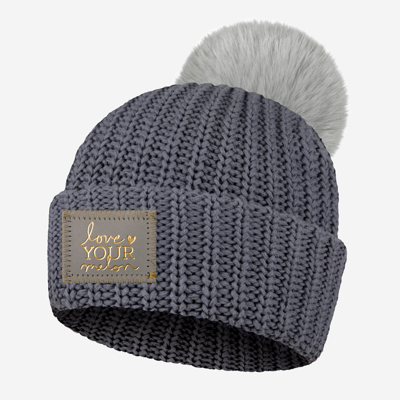 Light Charcoal Gold Foil and Stitching Pom Beanie