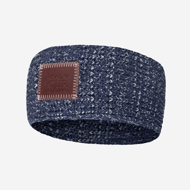 Navy and White Speckled Knit Headband