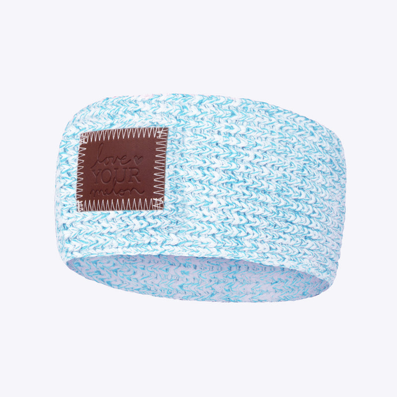 White and Light Blue Speckled Knit Headband
