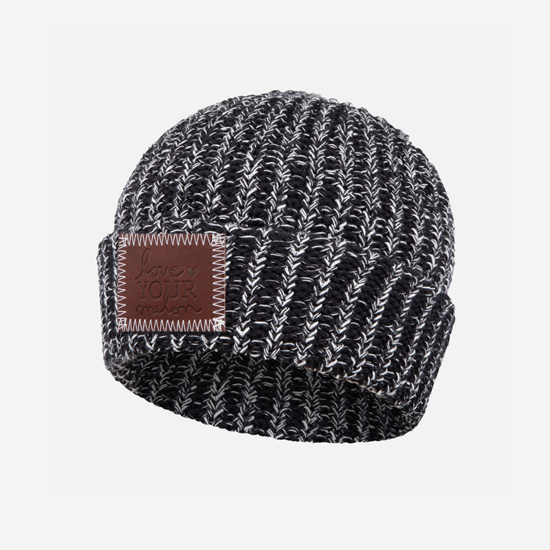 Kids Black and White Speckled Cuffed Beanie