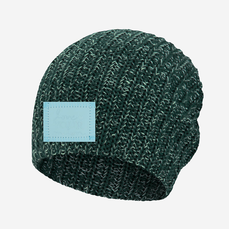 Evergreen Speckled Beanie (Light Blue Leather Patch)