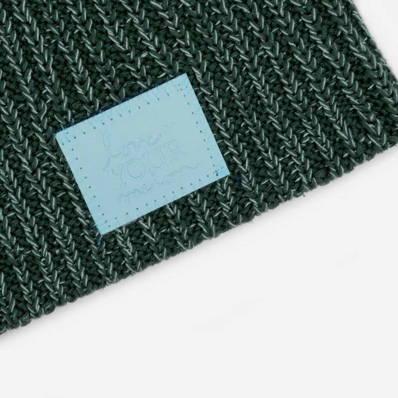 Evergreen Speckled Beanie (Light Blue Leather Patch)