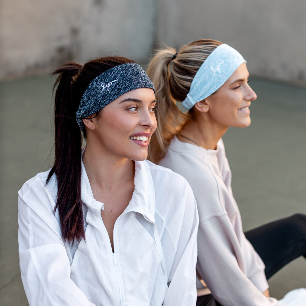 Navy and White Speckled FitKnit LYM Scrunch Headband
