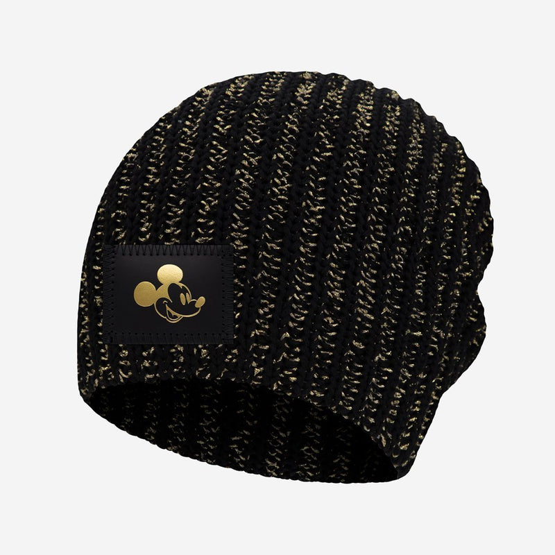 Mickey Mouse Gold Foil Black and Metallic Gold Yarn Beanie
