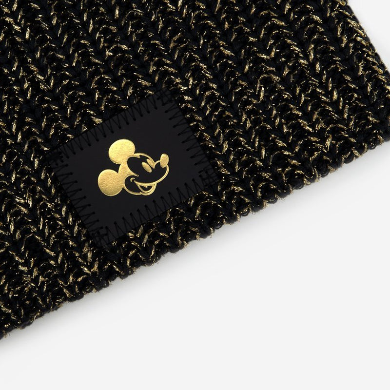Mickey Mouse Gold Foil Black and Metallic Gold Yarn Beanie