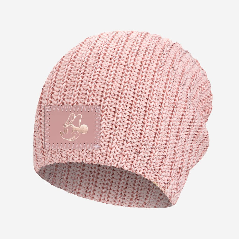 Minnie Mouse Rose Gold Blush and Metallic Rose Gold Yarn Beanie