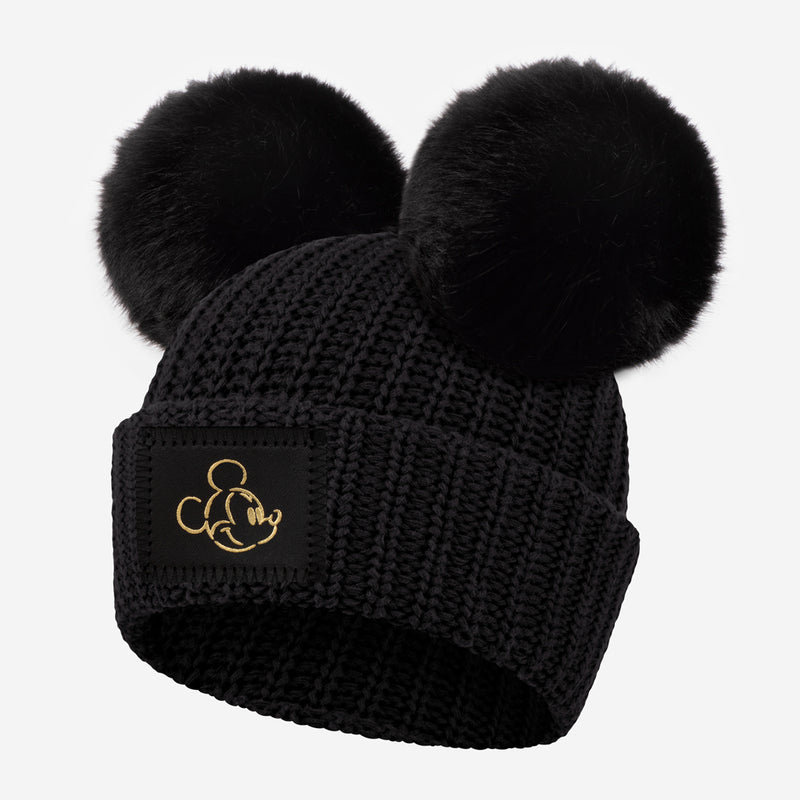 Mickey Mouse Black Gold Foil Face Outline Kids Double Pom