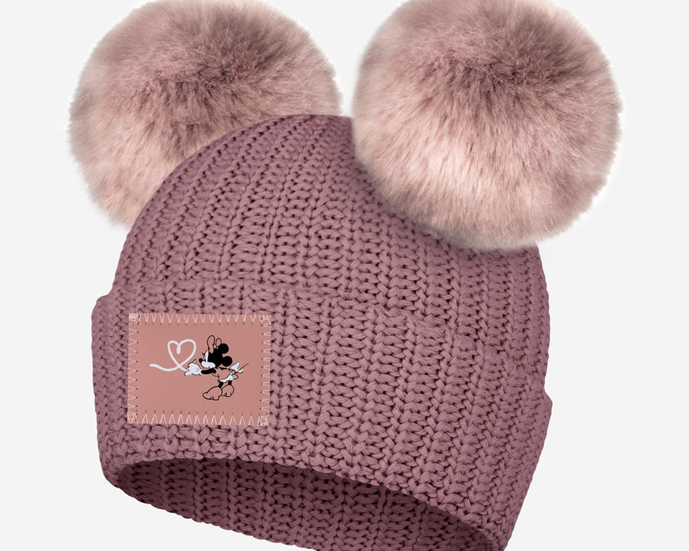 Minnie Mouse Drawing Heart Kids Pale Rose Double Pom Beanie