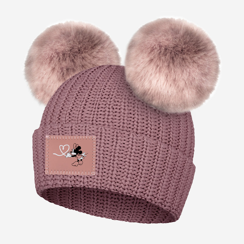 Minnie Mouse Drawing Heart Kids Pale Rose Double Pom Beanie