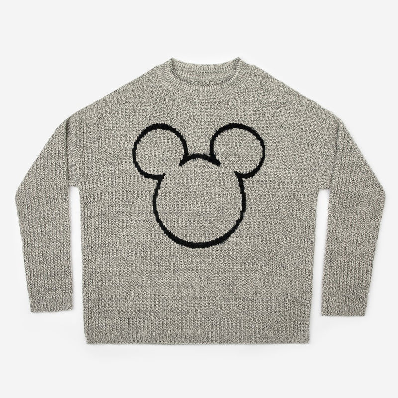 Mickey Mouse Outline Black Speckled Knit Crewneck Sweater