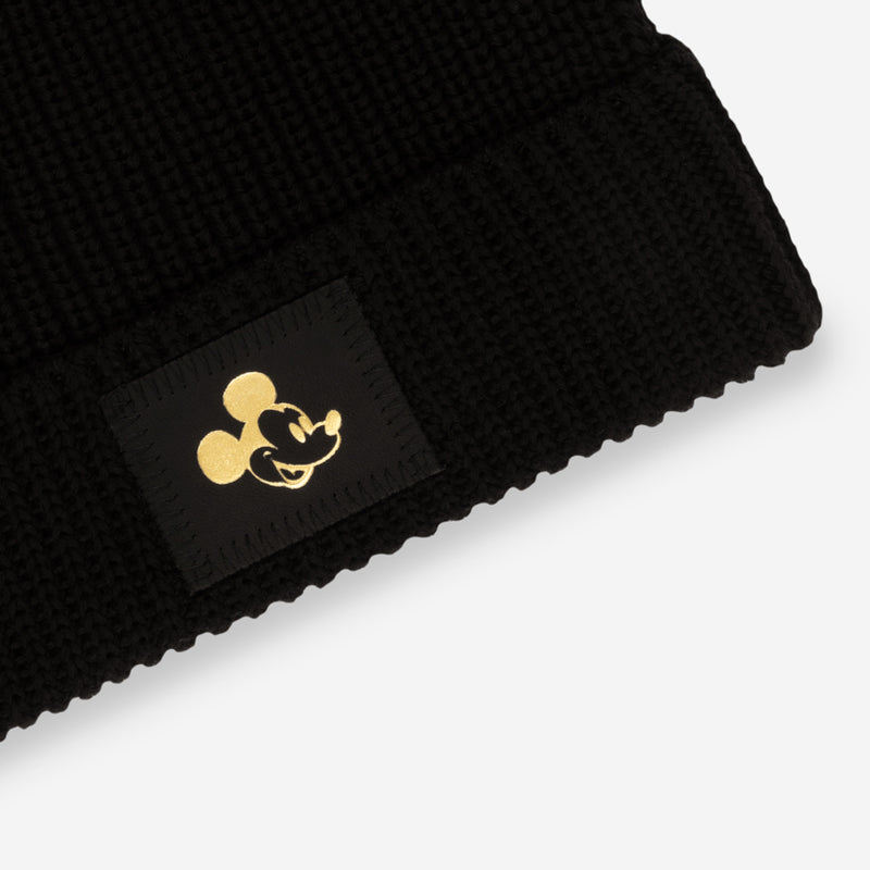 Black Mickey Mouse Gold Foil Lightweight Double Pom Beanie
