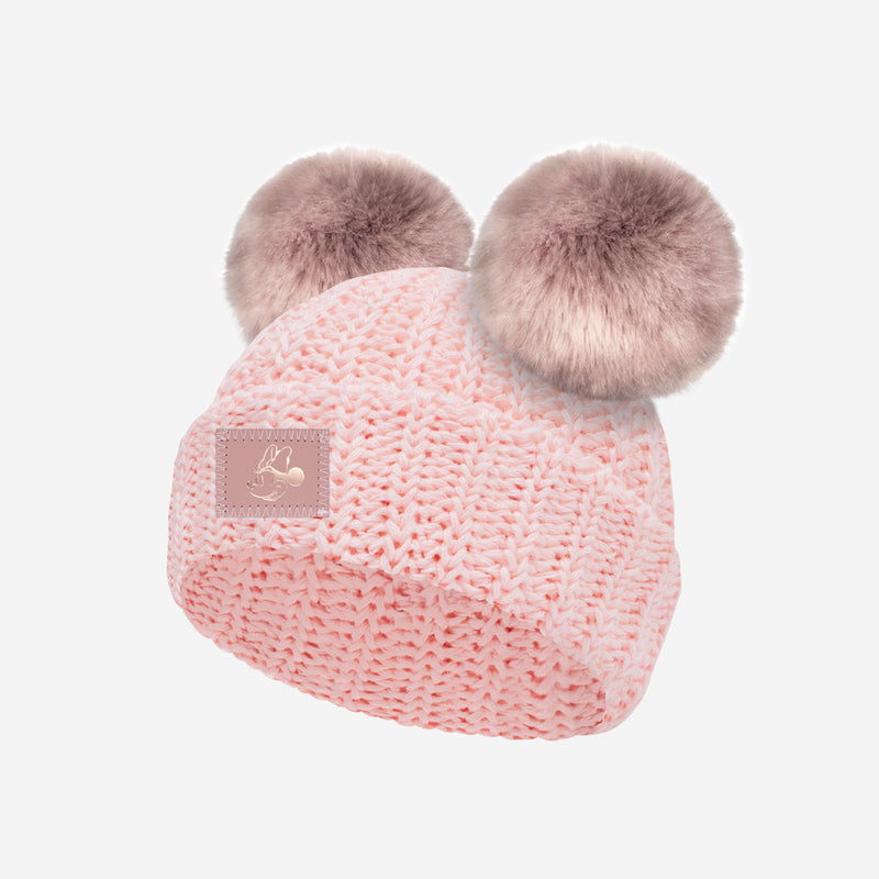 Minnie Mouse Rose Gold Foil Blush Baby Double Pom Beanie