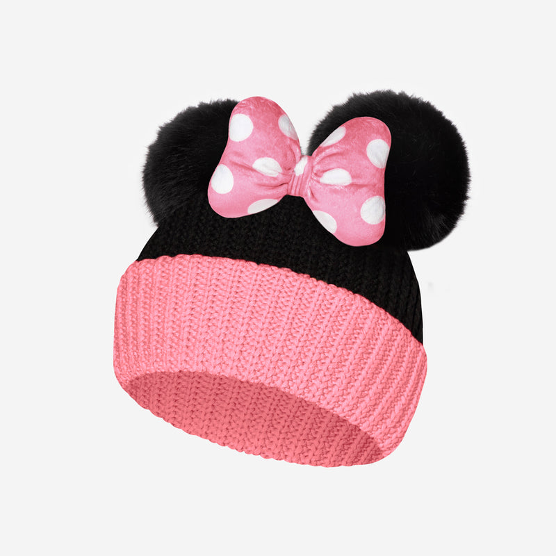 Minnie Mouse Baby Pink and Black Double Pom Beanie