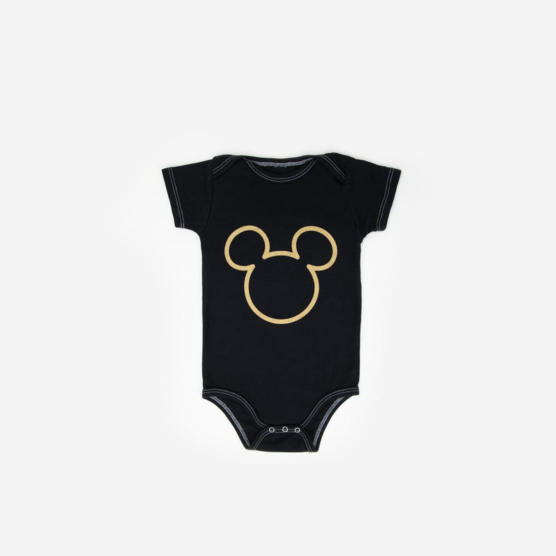 Mickey Mouse Outline Black Short Sleeve Baby Bodysuit