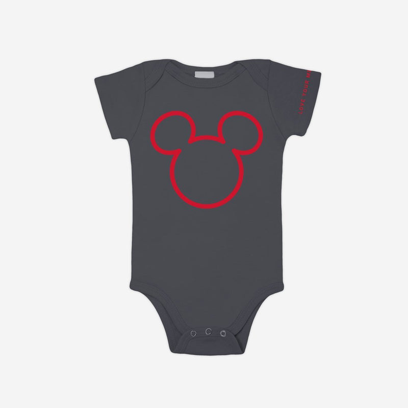 Mickey Mouse Red Outline Charcoal Short Sleeve Baby Bodysuit