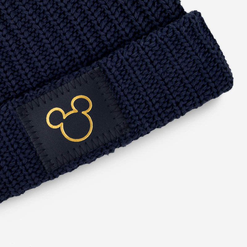 Mickey Mouse Outline Gold Foil Navy Double Pom Beanie