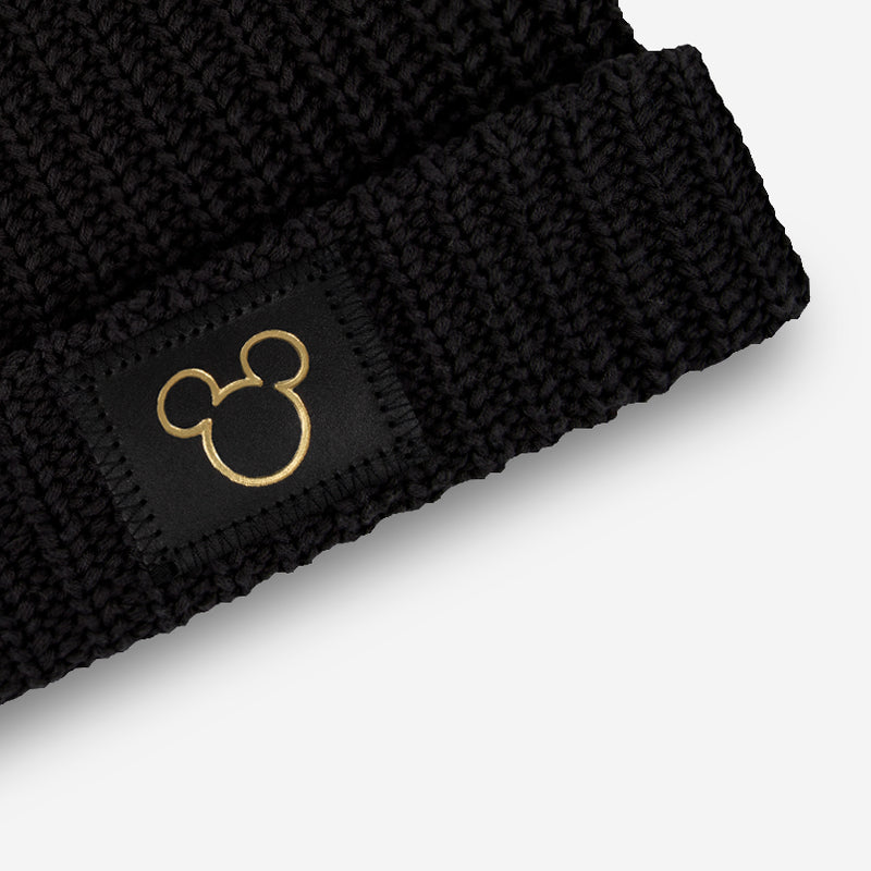 Mickey Mouse Black Gold Foil Cut Out Double Pom Beanie
