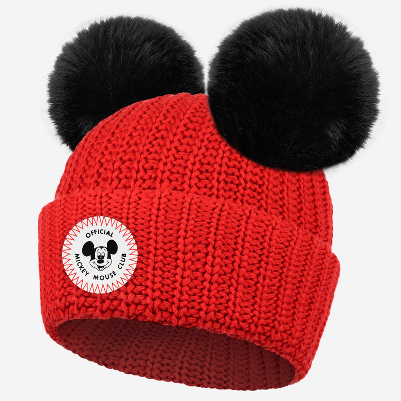 Mickey Mouse Club Adult Red Double Pom Beanie