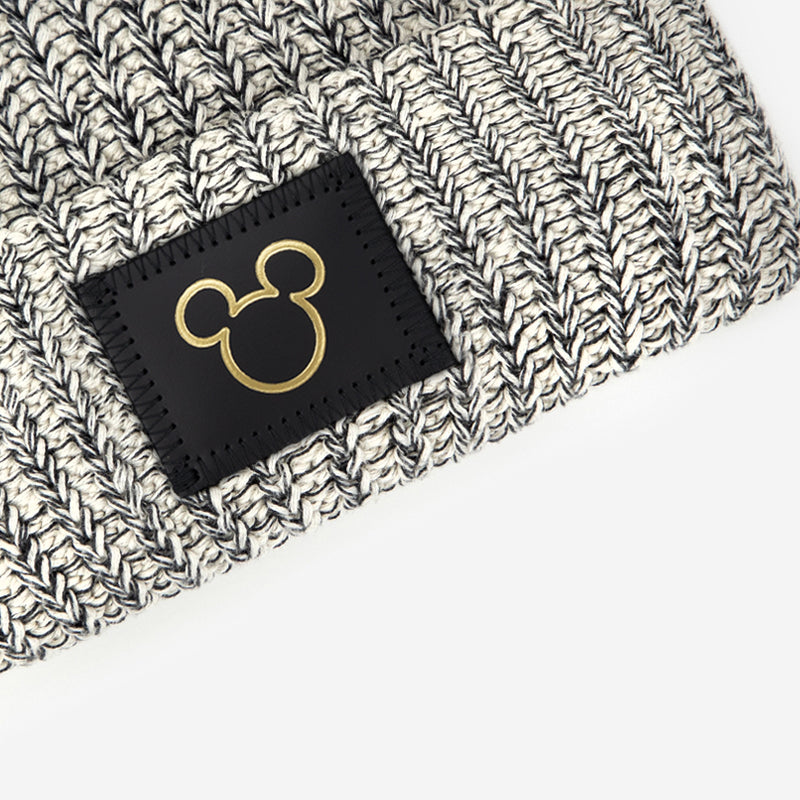 Mickey Mouse Black Speckled Gold Foil Outline Double Pom Beanie