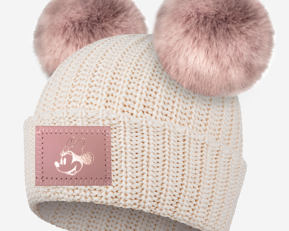 Minnie Mouse White Speckled Double Pom Beanie
