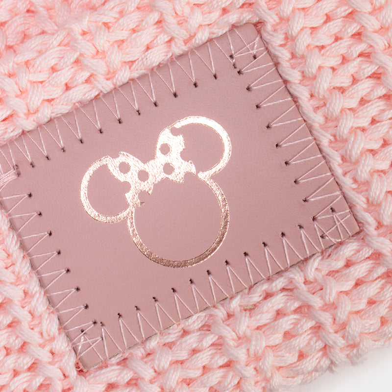 Minnie Mouse Blush Rose Foil Outline Double Pom Beanie