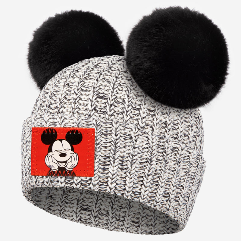 Mickey Mouse Black Speckled Double Pom Beanie