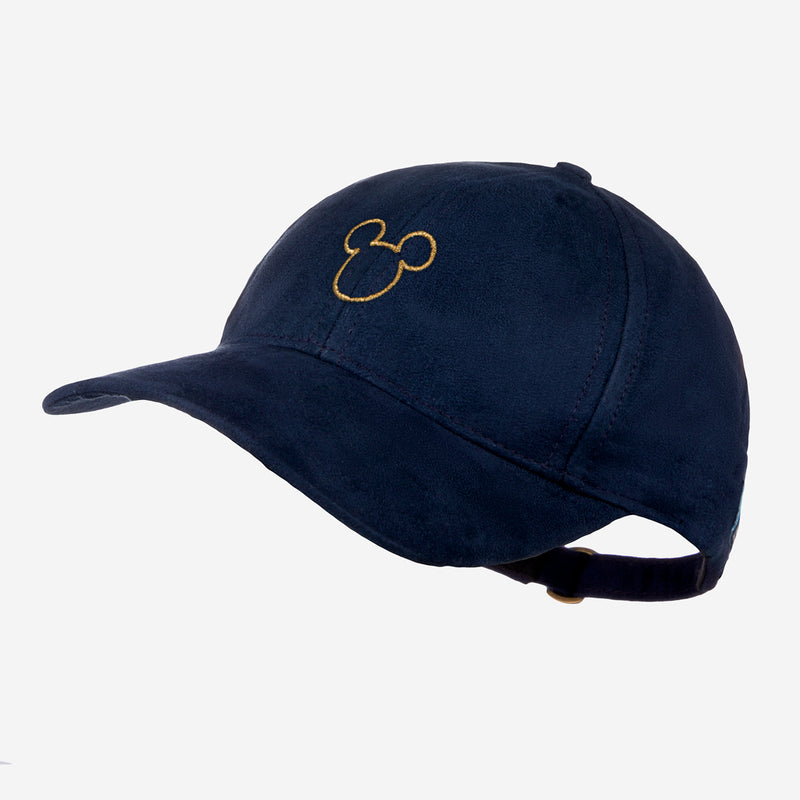 Mickey Mouse Outline Gold Metallic Navy Suede Cap