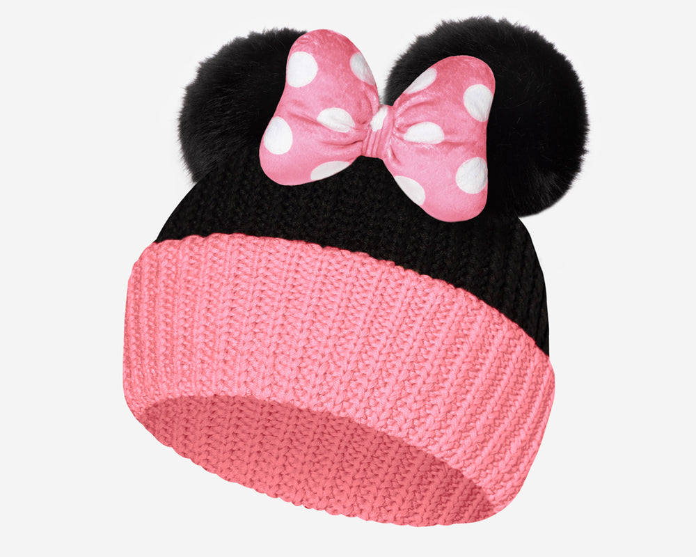 Minnie Mouse Toddler Pink and Black Double Pom Beanie