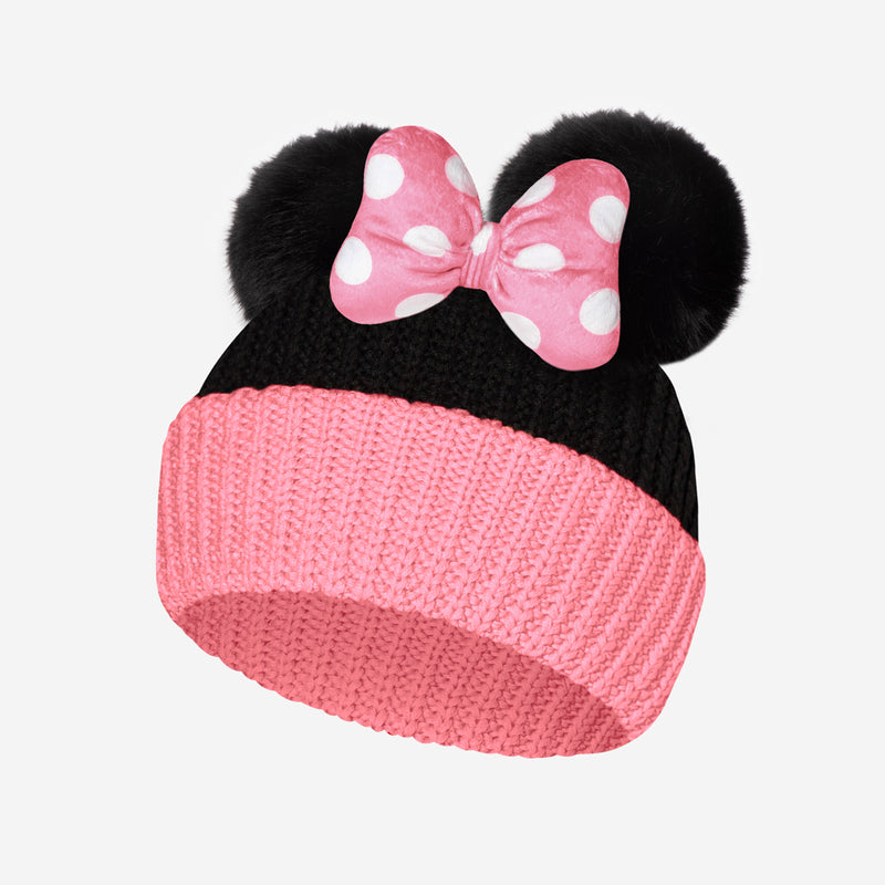 Minnie Mouse Toddler Pink and Black Double Pom Beanie