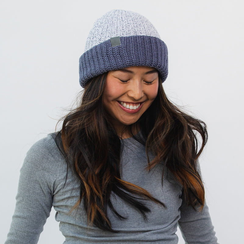 Light Charcoal and White Reversible Beanie