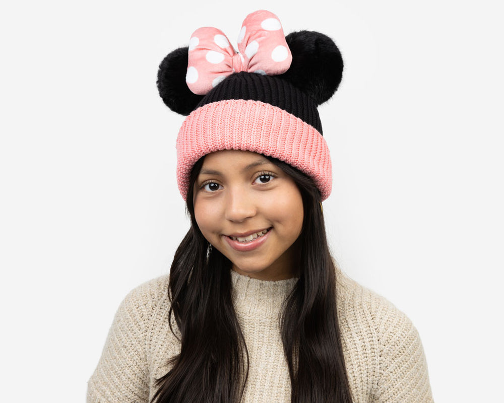 Minnie Mouse Kids Pink and Black Double Pom Beanie