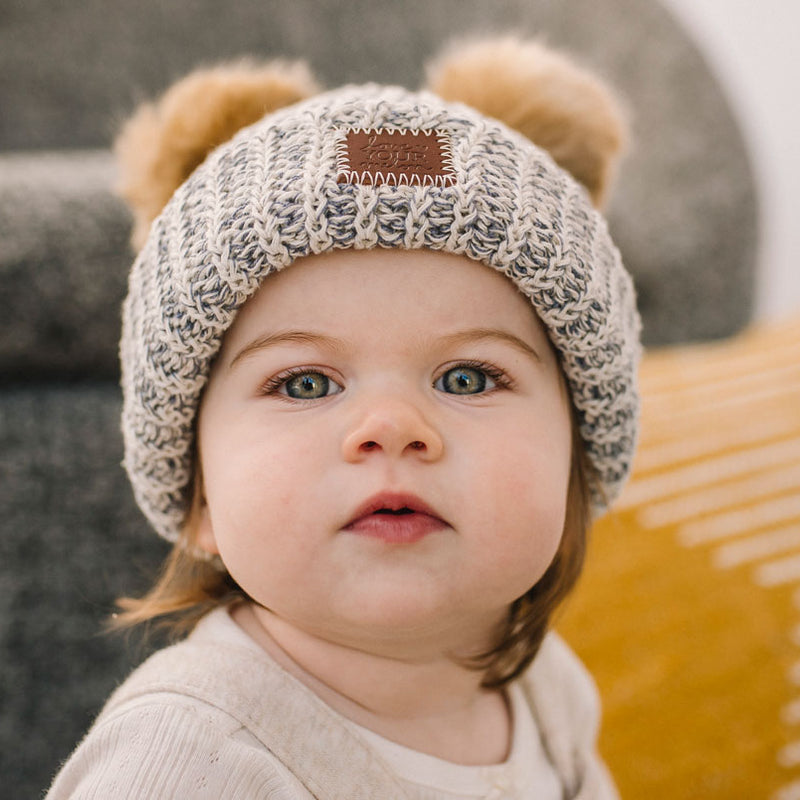 Toddler Gray Speckled Double Pom Beanie