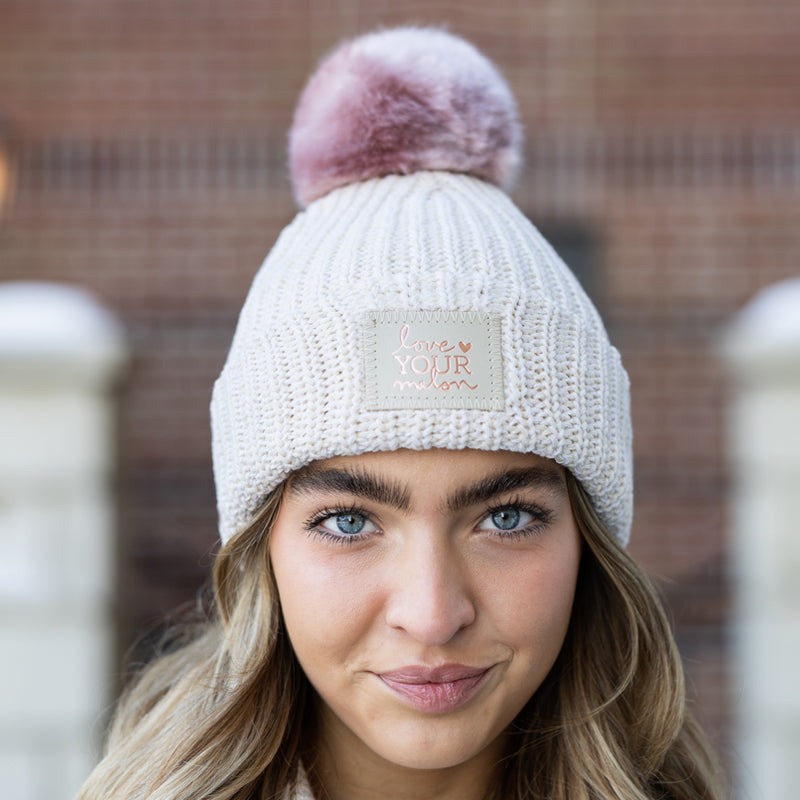 White Beanie Hat with Natural Pom | Love Your Melon