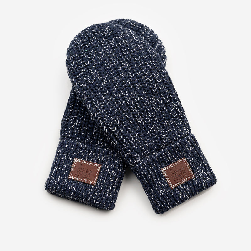 Navy and White Speckled Mittens