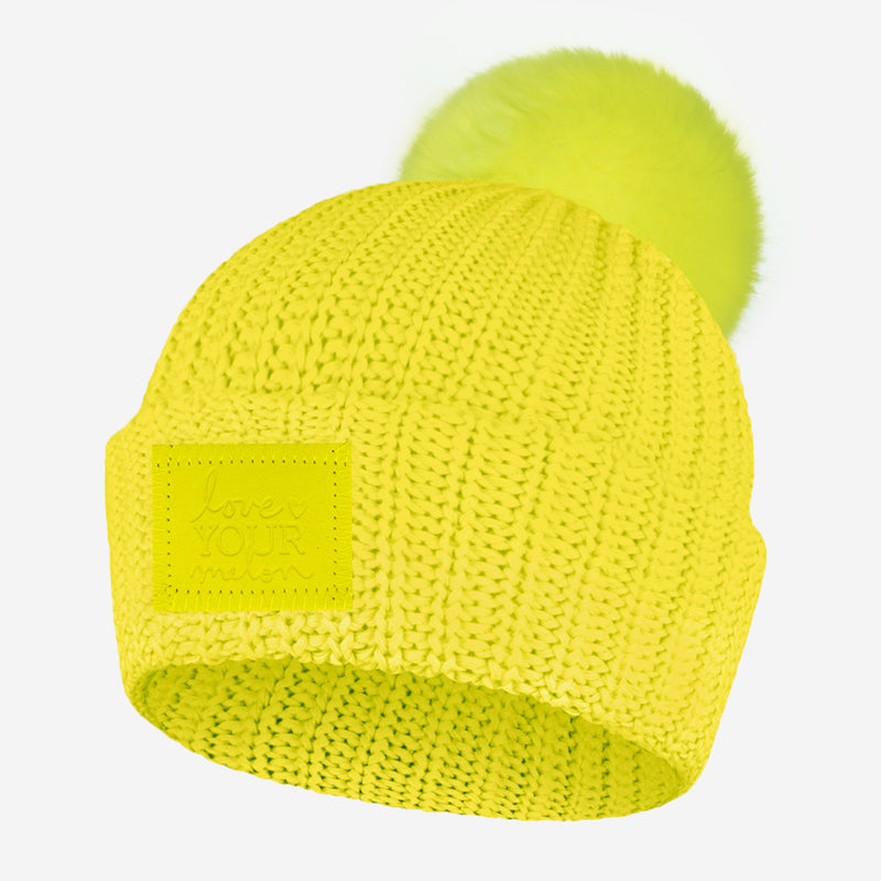 Neon Yellow Monochrome Pom Beanie