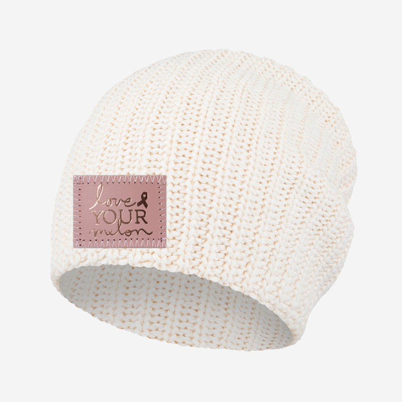 White Speckled Rose Foil Beanie (Blush Leather Patch)