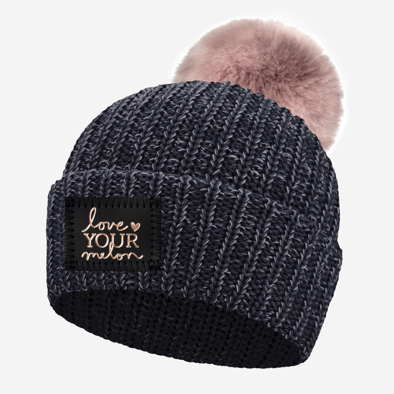 Dark Charcoal and High Rise Speckled Rose Foil Pom Beanie