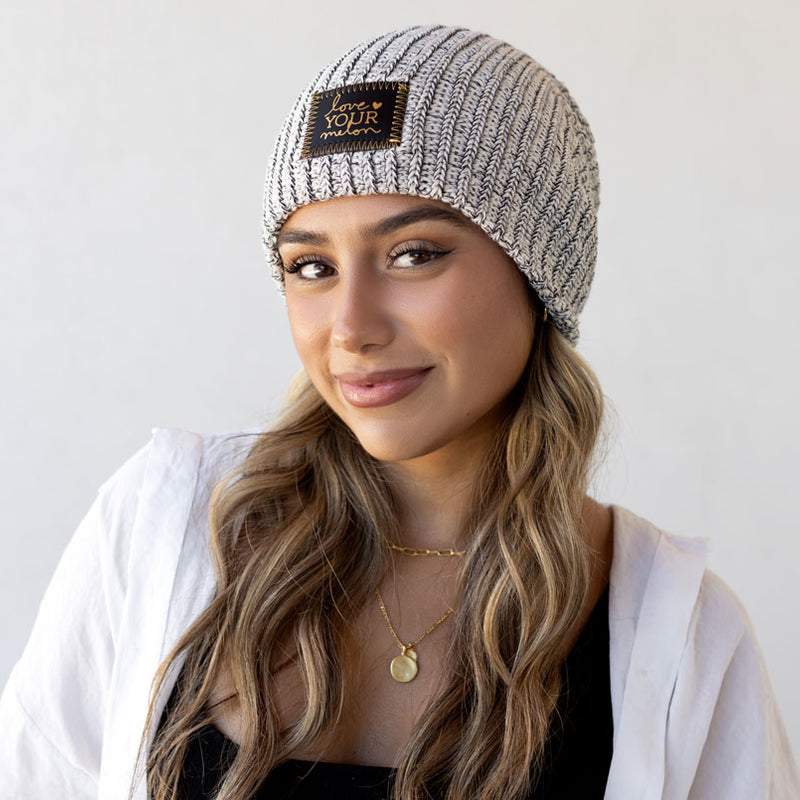 Black Speckled Gold Foil and Stitching Beanie